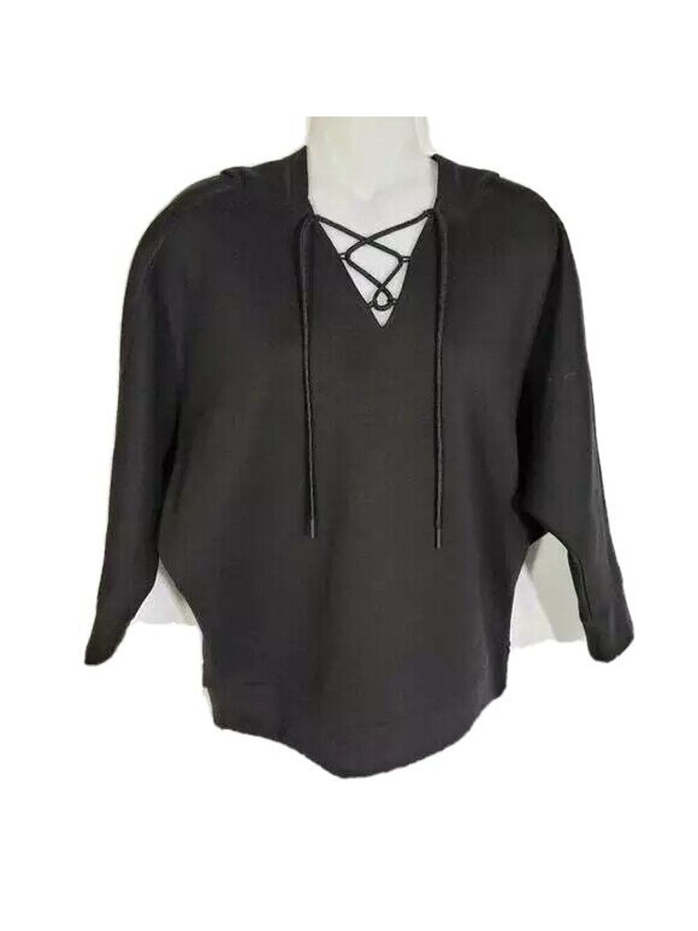 AVIA Women's Athleisure Lace Up Lightweight Hoodie Sweatshirt Size M 8-10 Black